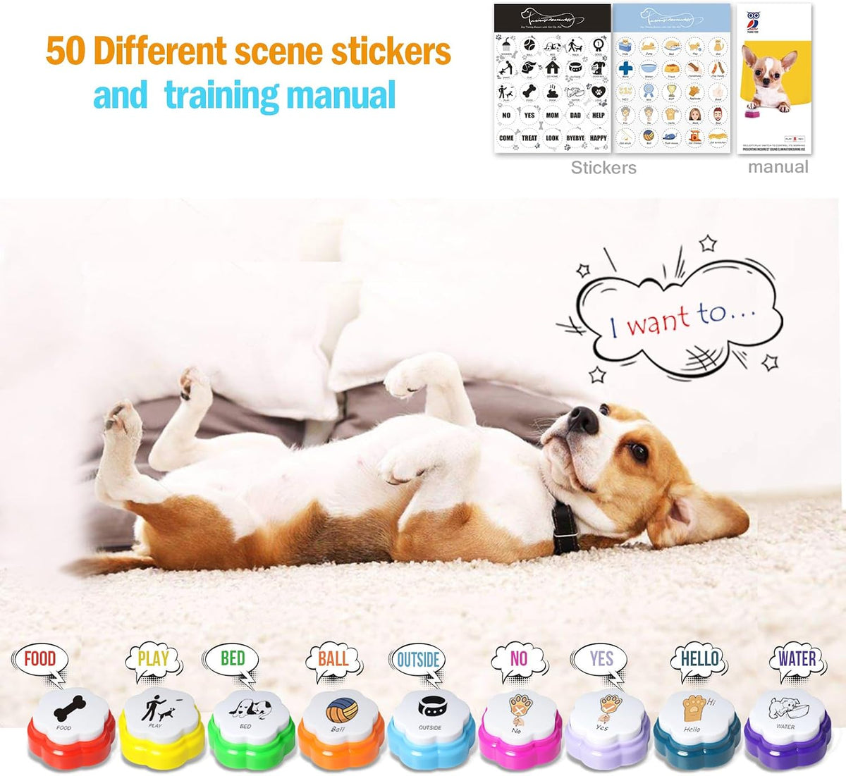 Close up view of the customizable DIY icon stickers and labels included in the ANLIKY pet communication kit