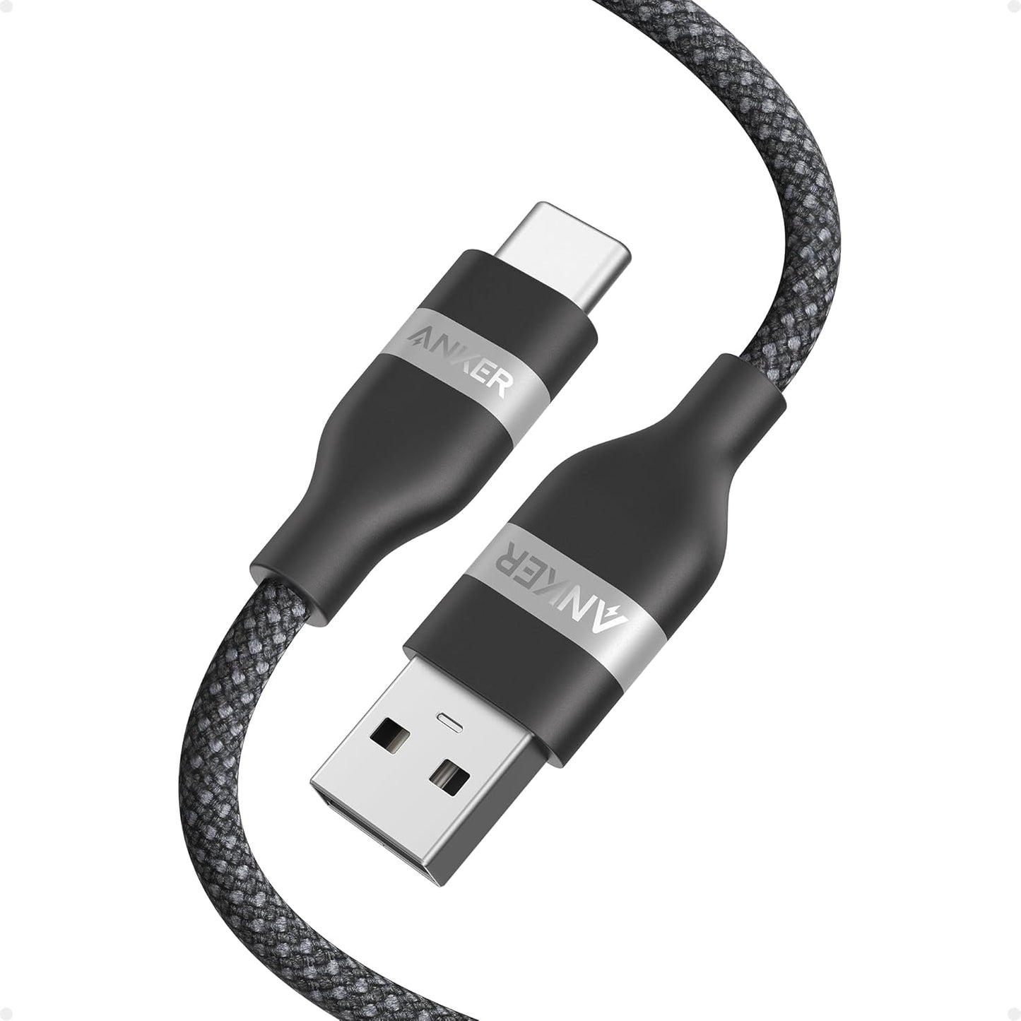 Anker upcycled braided carplay cable black front view showing premium mesh texture.