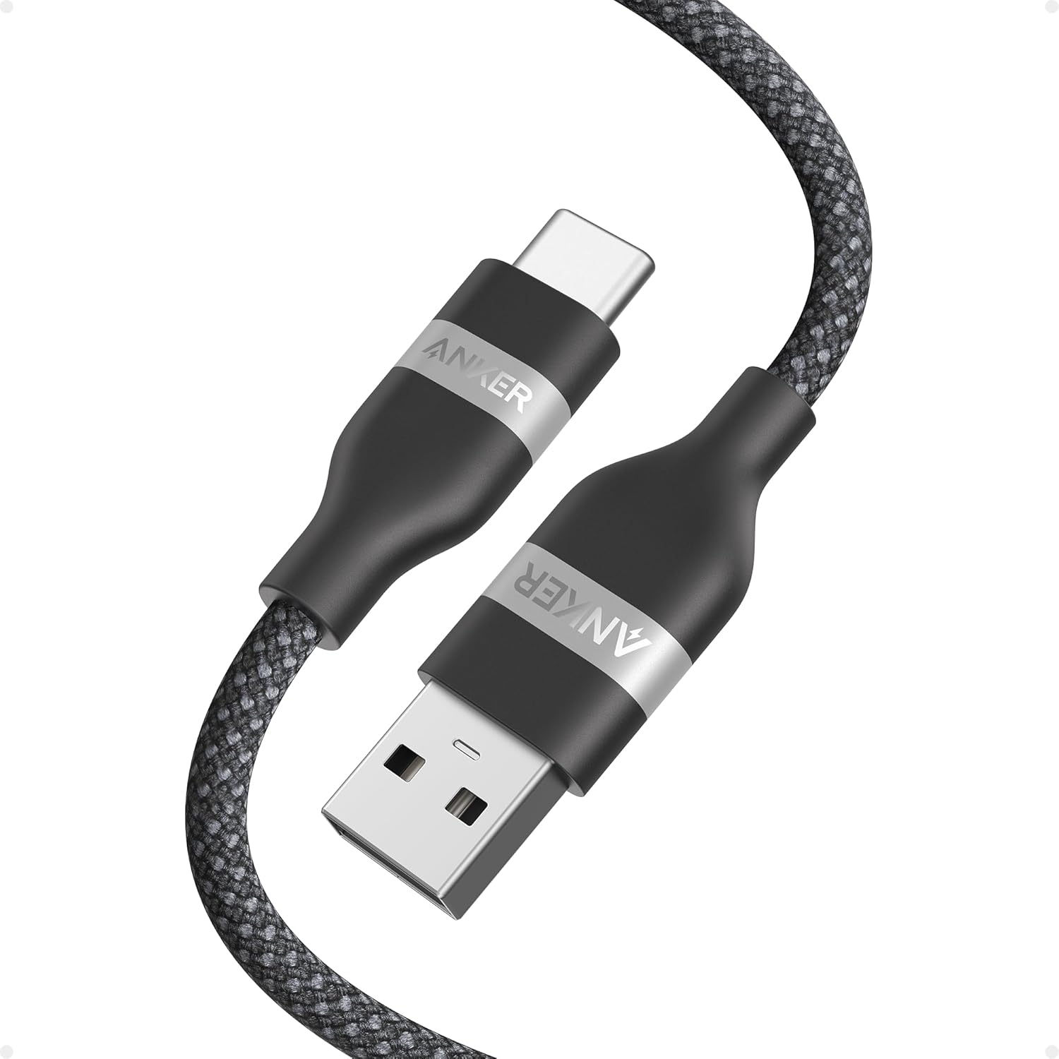 Anker upcycled braided carplay cable black front view showing premium mesh texture.