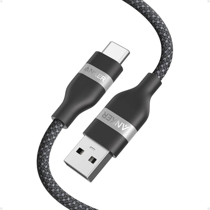 Anker upcycled braided carplay cable black front view showing premium mesh texture.