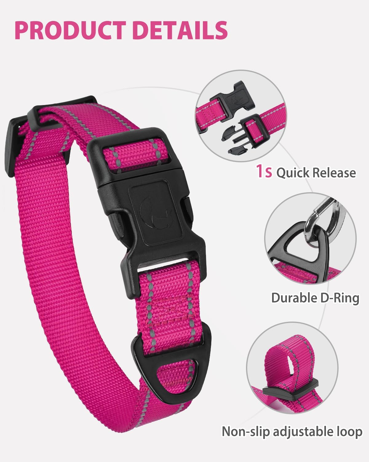 Joytale puppy collar showing reflective stitching detail