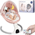 JFOVMCYG electric baby swing pink front view with hanging toys