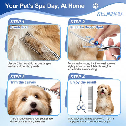 Full contents of the KEJNHPU professional pet grooming kit with protective storage pouch