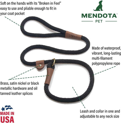 Mendota Products slip lead showing the adjustable oil-tanned leather slide detail