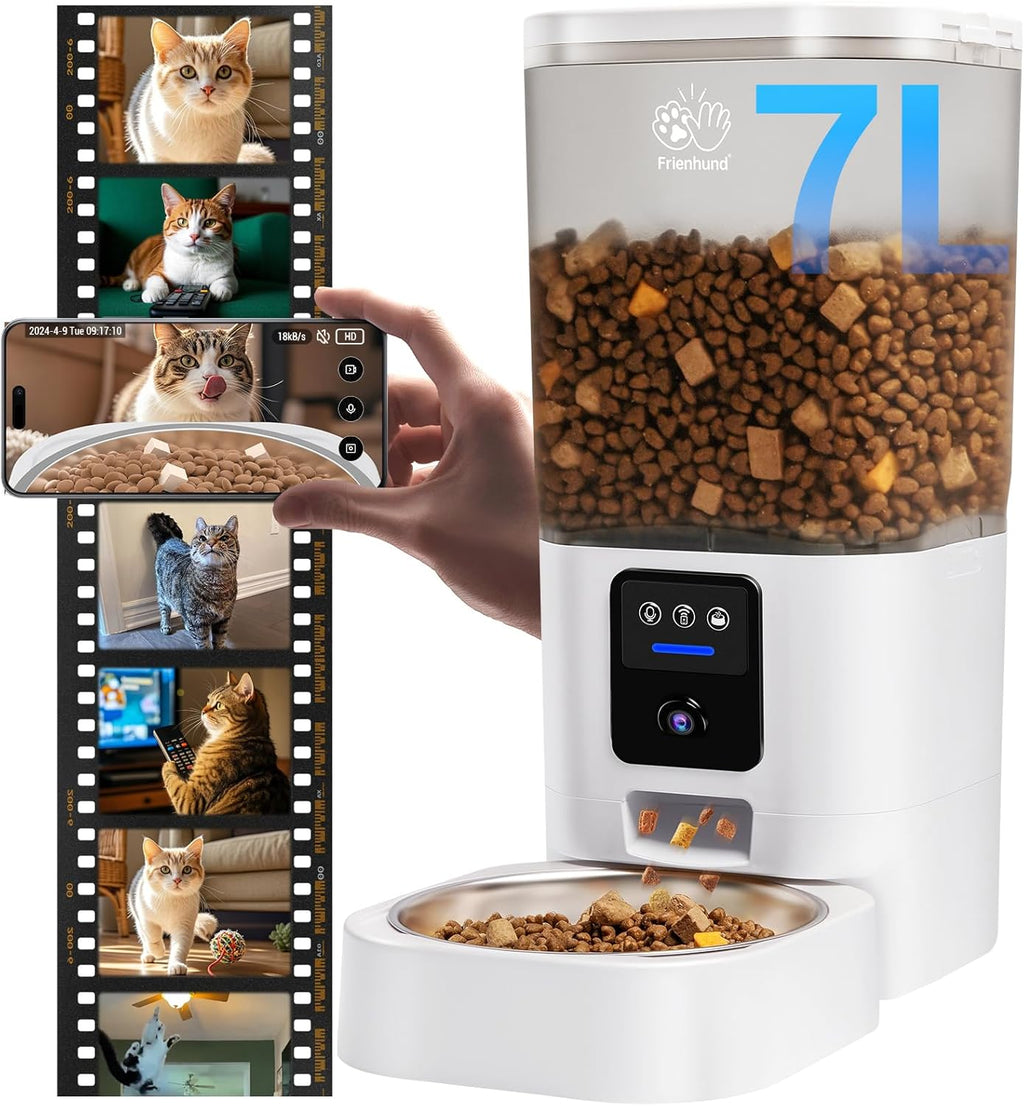 Frienhund automatic cat feeder with 2K camera front view for smart pet feeding