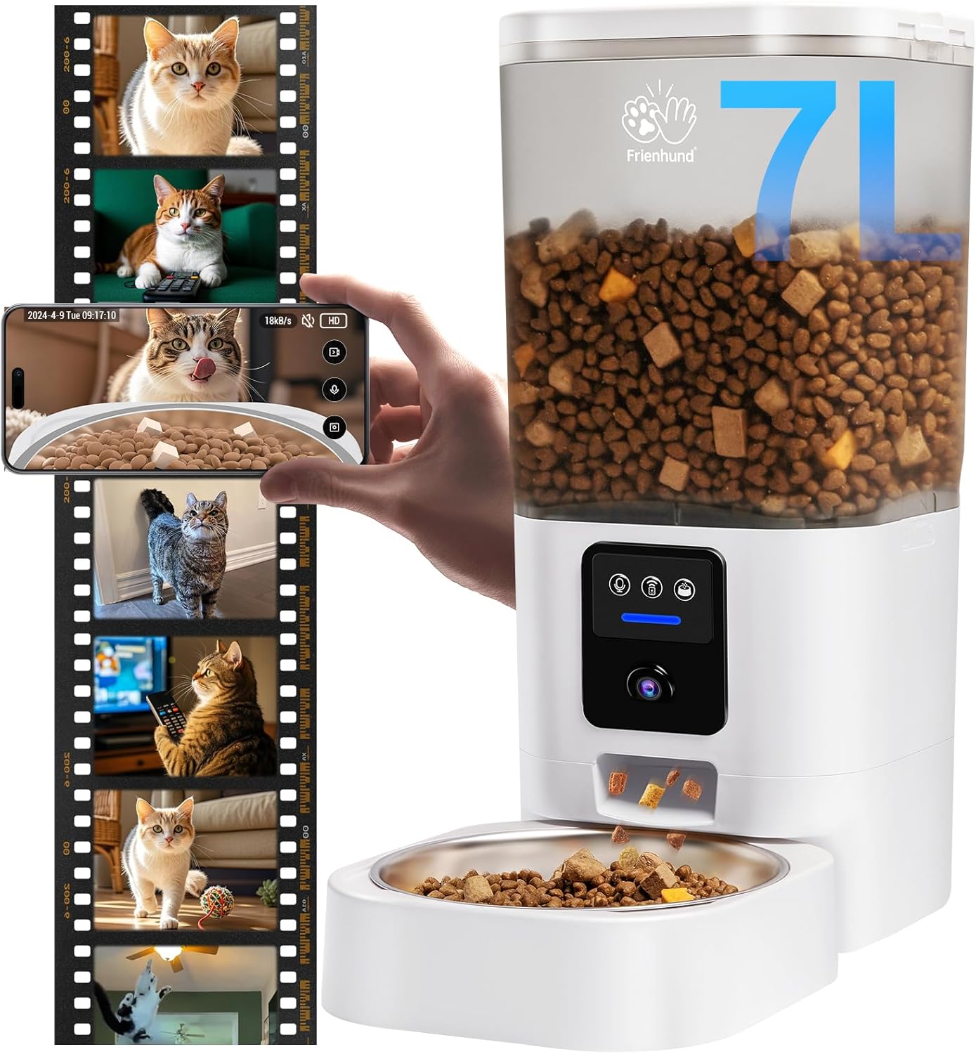 Frienhund automatic cat feeder with 2K camera front view for smart pet feeding