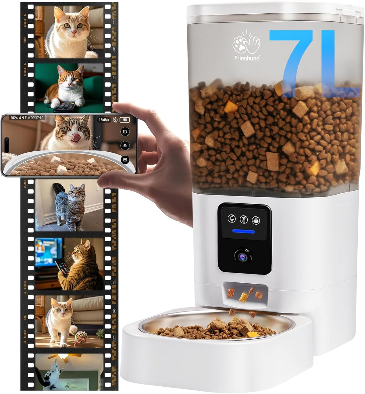 Frienhund automatic cat feeder with 2K camera front view for smart pet feeding