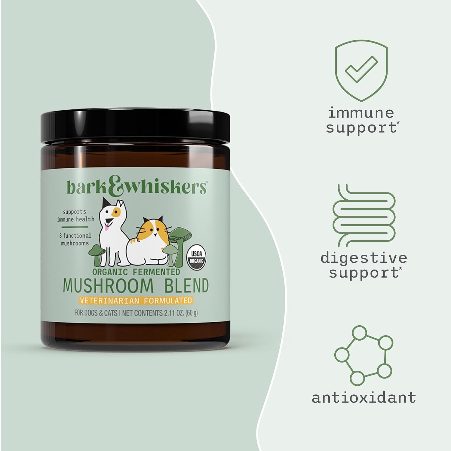 Authentic USA imported Dr. Mercola pet supplement jar with protective seal and clear text layout.