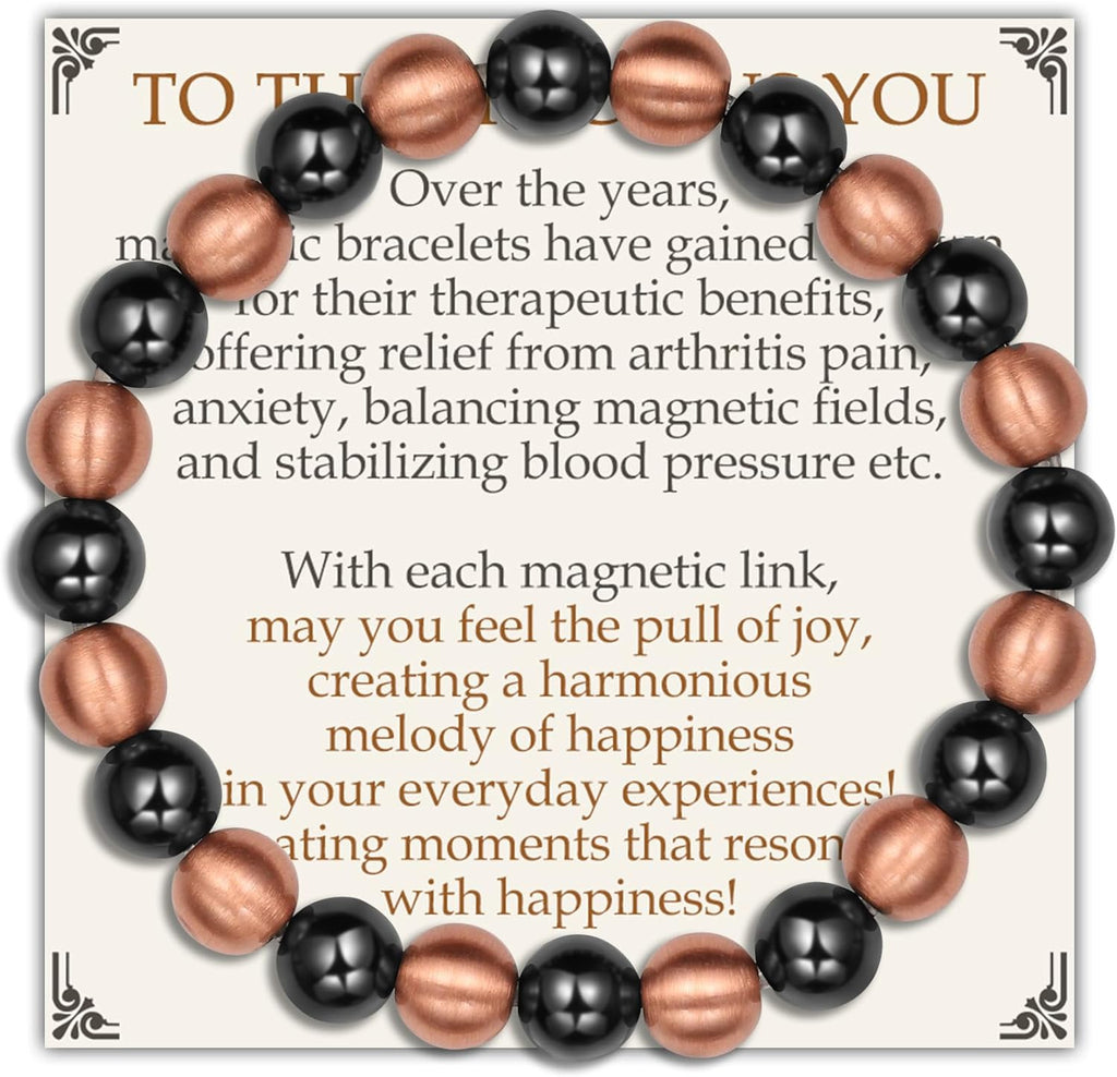Feraco Pure Copper Magnetic Bead Bracelet front view on wrist