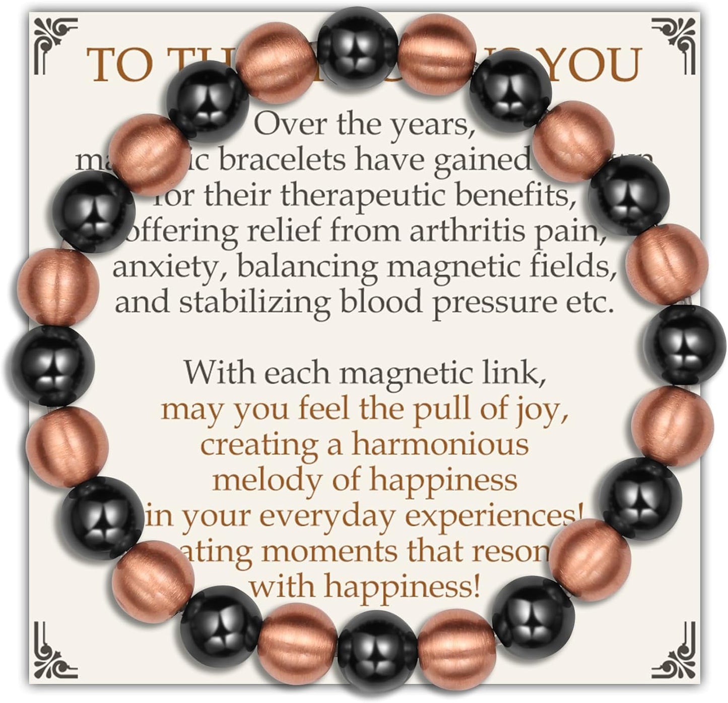 Feraco Pure Copper Magnetic Bead Bracelet front view on wrist