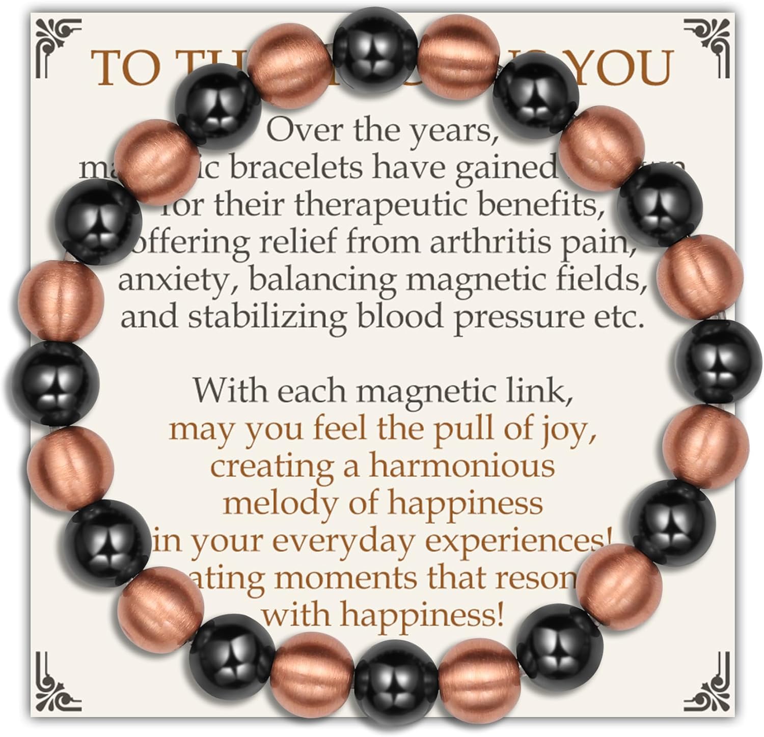 Feraco Pure Copper Magnetic Bead Bracelet front view on wrist