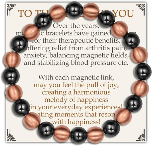 Feraco Pure Copper Magnetic Bead Bracelet front view on wrist