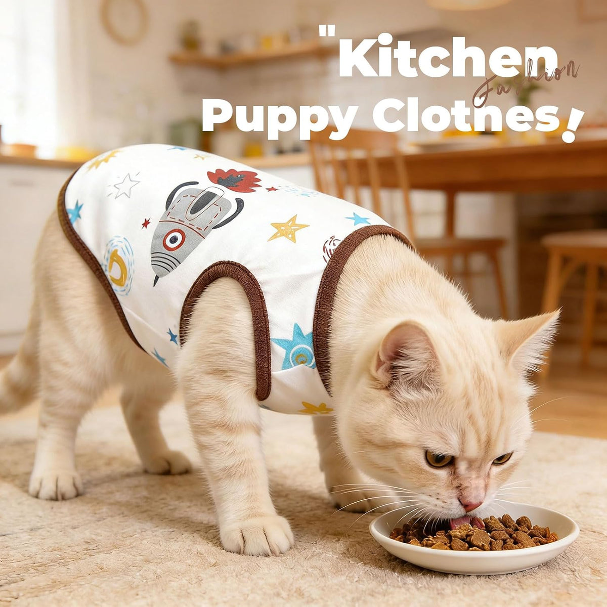 Sleeveless design detail of Petcare cat pajama shirt