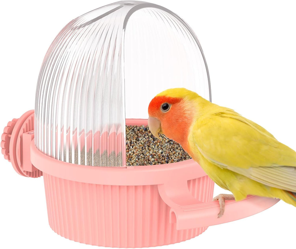 Complete bird cage accessory set installed inside enclosure