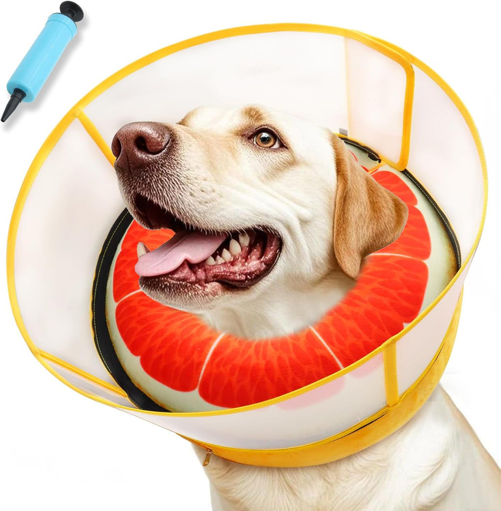 Inflatable pump included with AThooDel dog cone collar