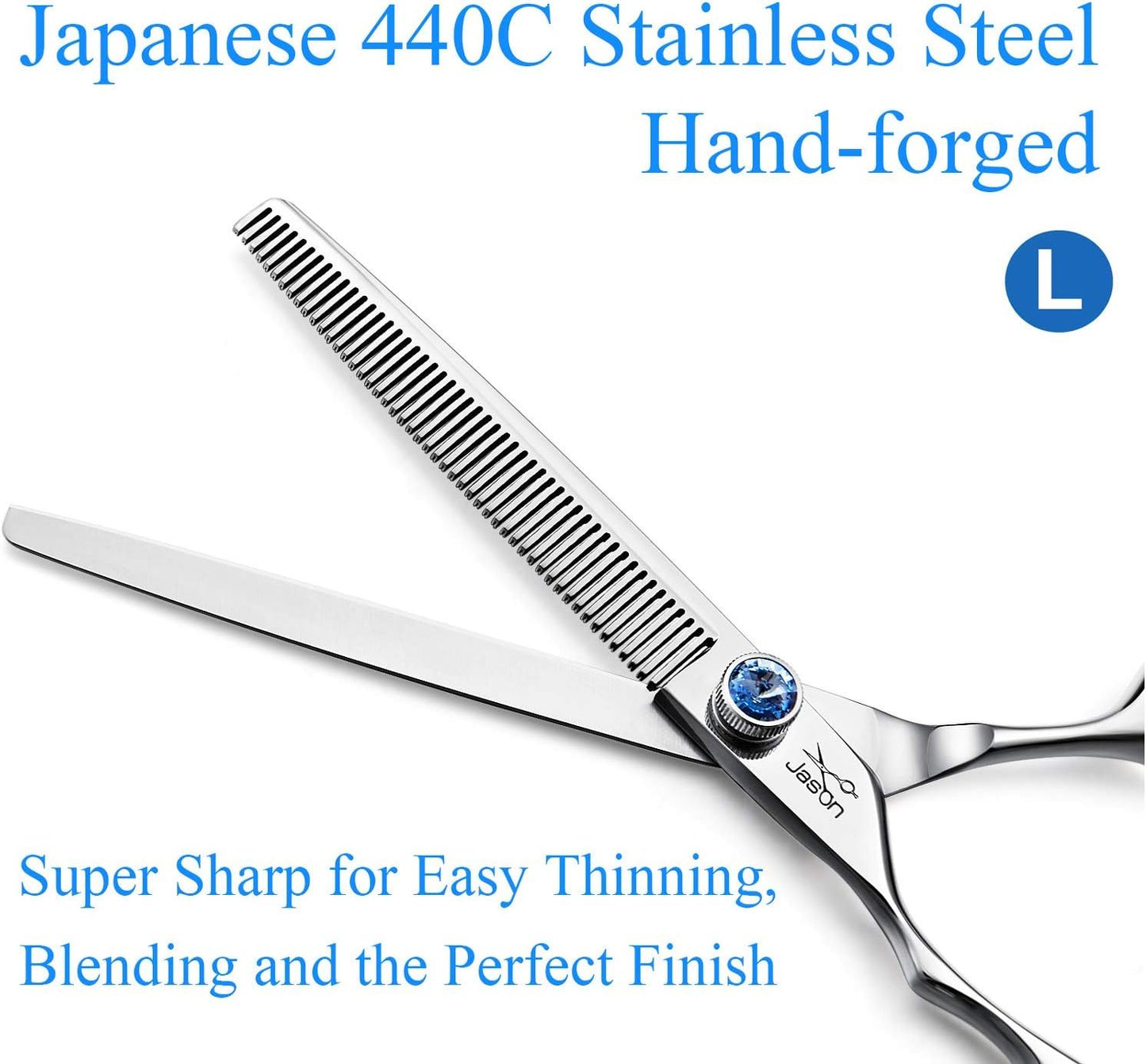 Close up of fifty teeth on JASON professional left handed dog thinning scissor