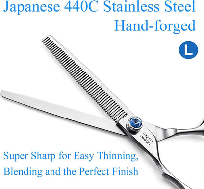 Close up of fifty teeth on JASON professional left handed dog thinning scissor