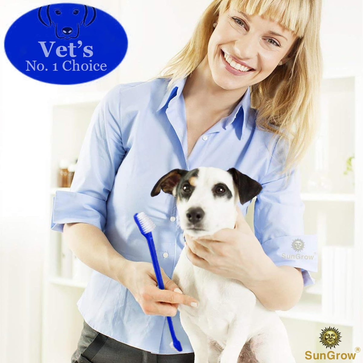SunGrow yellow flexible finger toothbrush designed for precise pet gum line cleaning.
