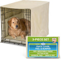 Pet Dreams 3 Piece Dog Crate Bedding Set front view with khaki cover on a wire cage
