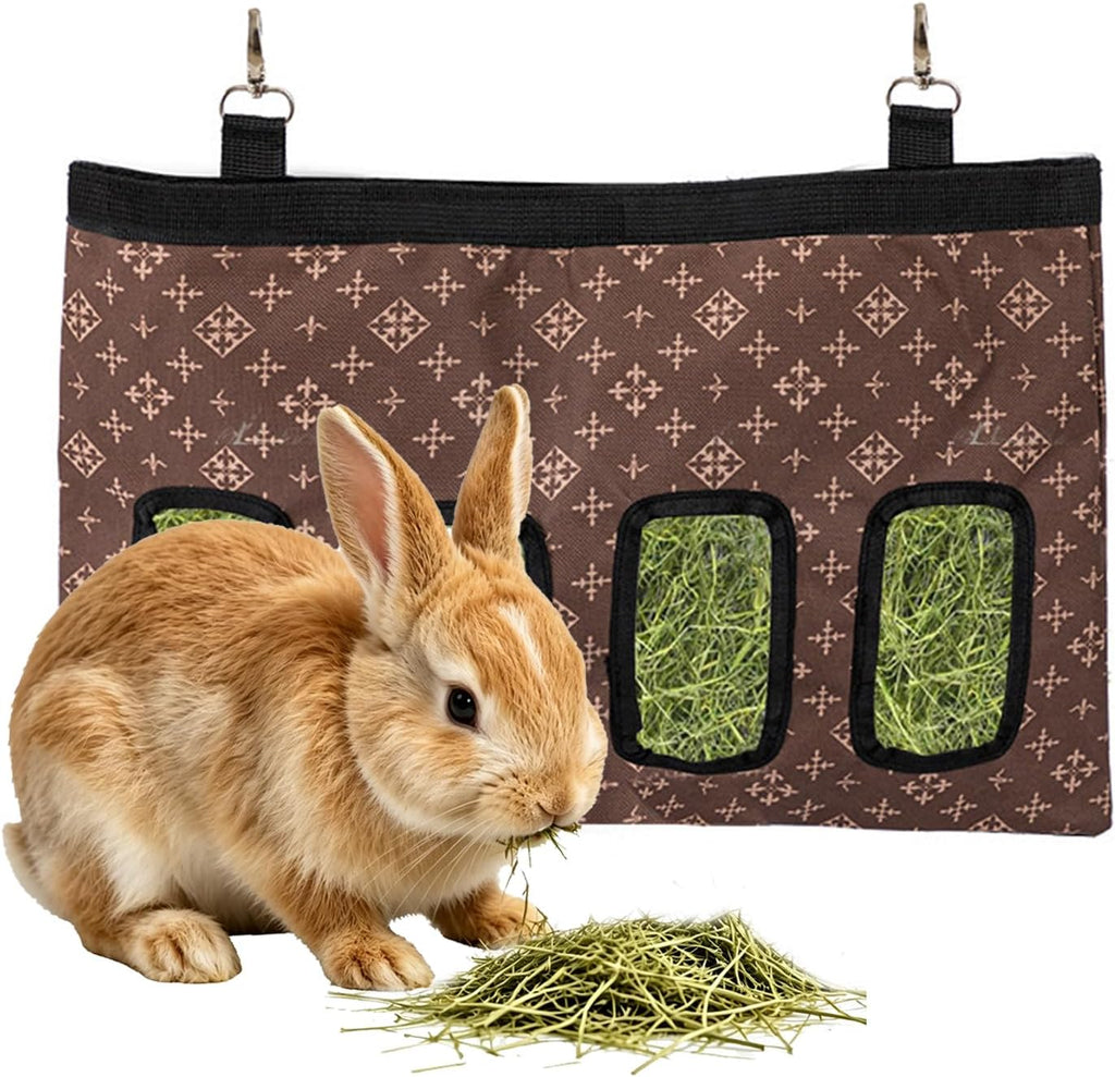Rabbit Hay Feeder - Large Capacity Oxford Cloth Hanging Hay Bag - 4 Holes - 1 Pcs (Black) - Image 12