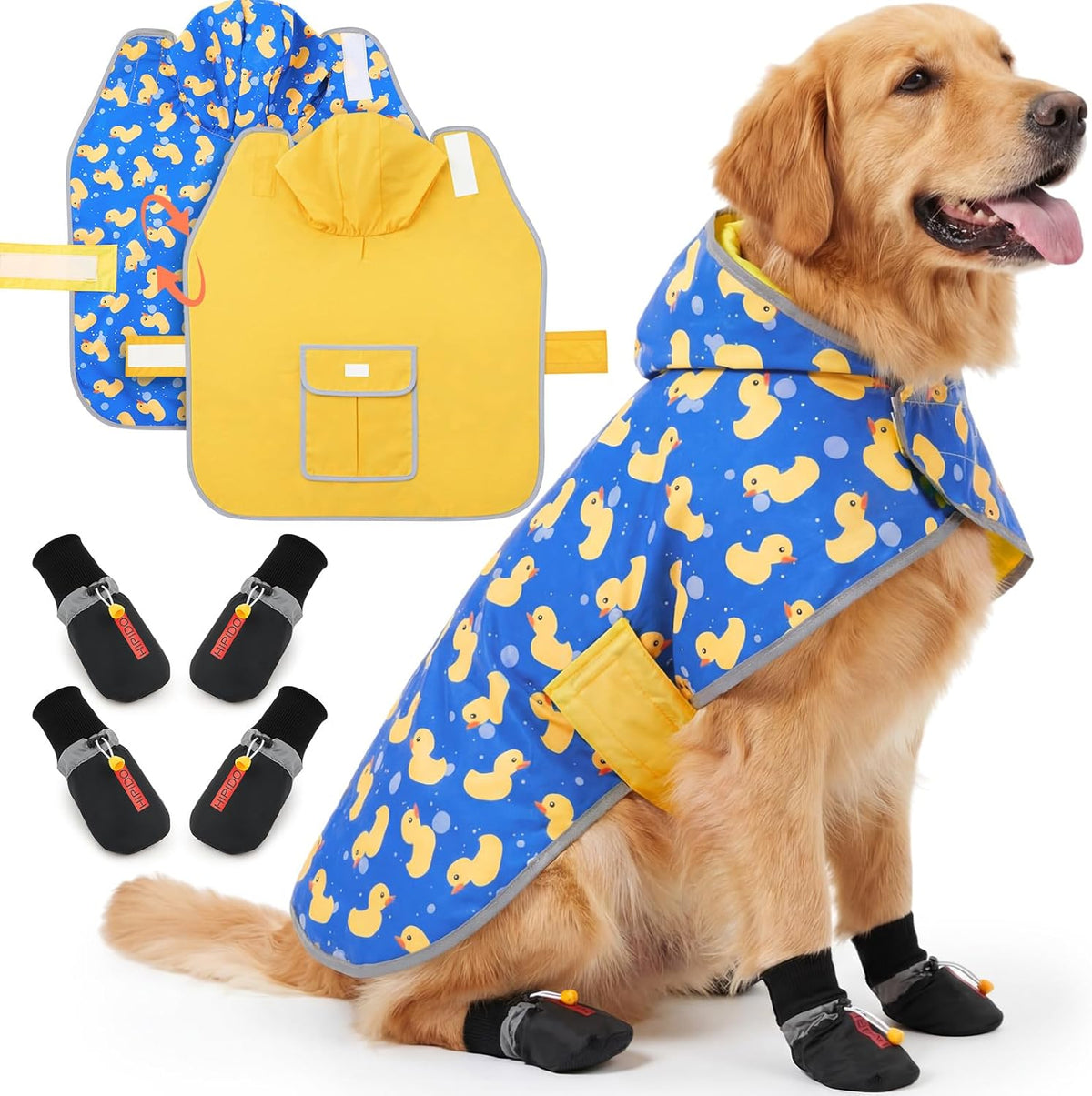 Sunnymove protective pet boots showing mud proof slip resistant soles.