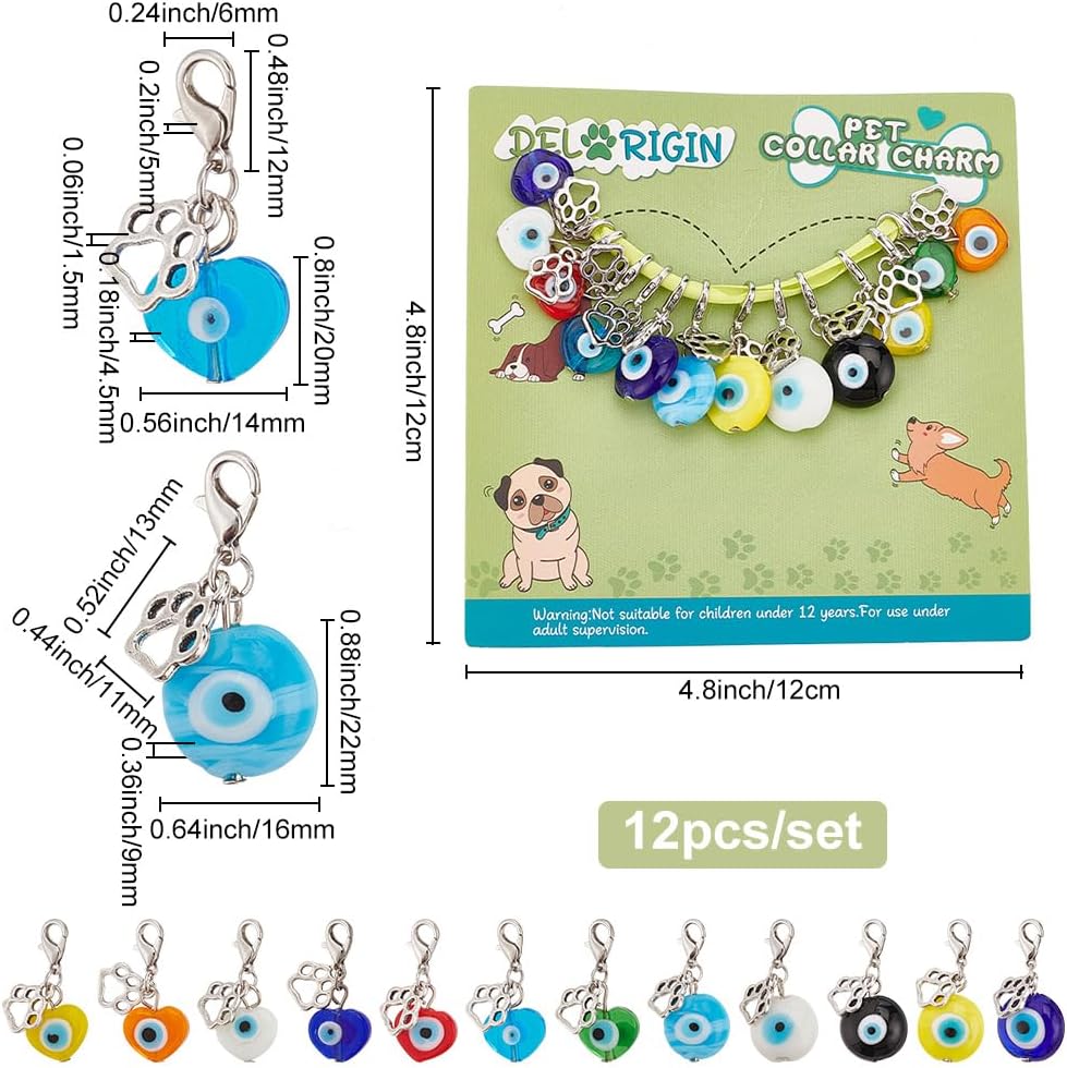 Close up view of the colorful heart shaped evil eye jewelry charm with its durable lobster clasp attachment mechanism.