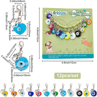 Close up view of the colorful heart shaped evil eye jewelry charm with its durable lobster clasp attachment mechanism.