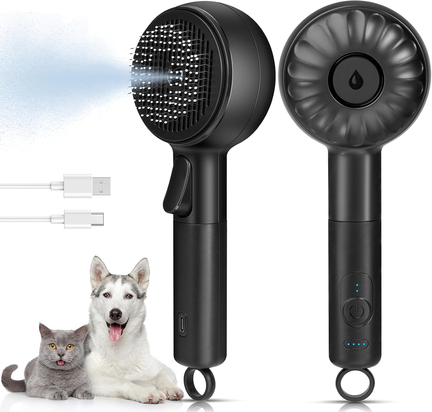LACOKI Cat Steam Brush front view showing black ergonomic handle and mist outlet.