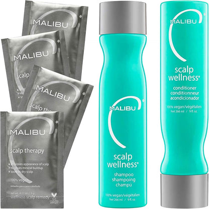 Malibu C Scalp Wellness Collection front view of shampoo and conditioner set for dry scalp relief