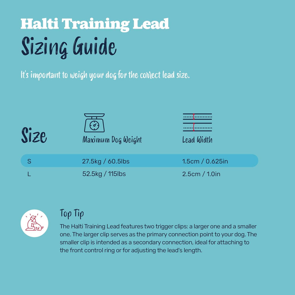 Halti large size dog lead laid out to demonstrate multiple length adjustments.