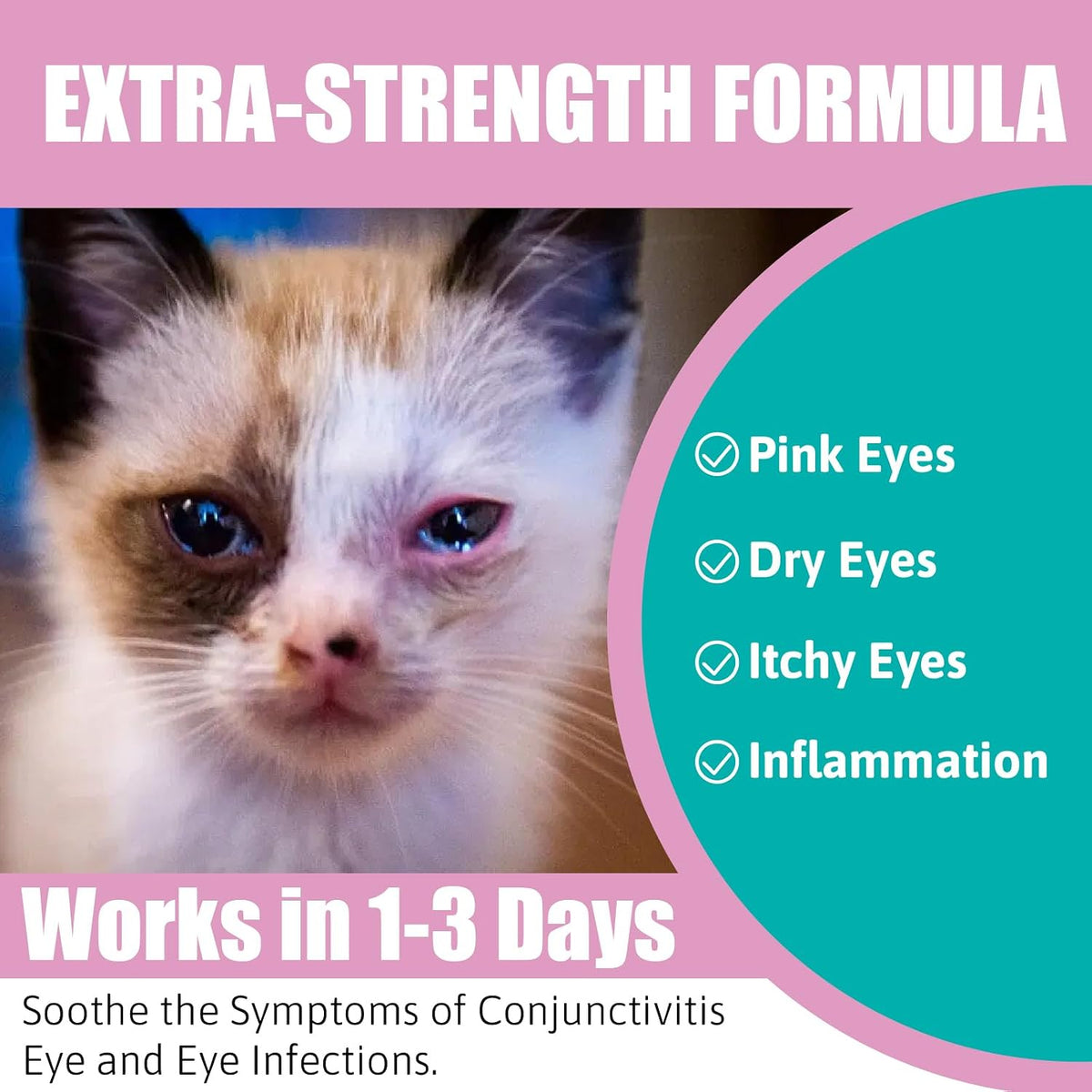 Natural grey powder formula for pet pink eye infection relief displayed next to container
