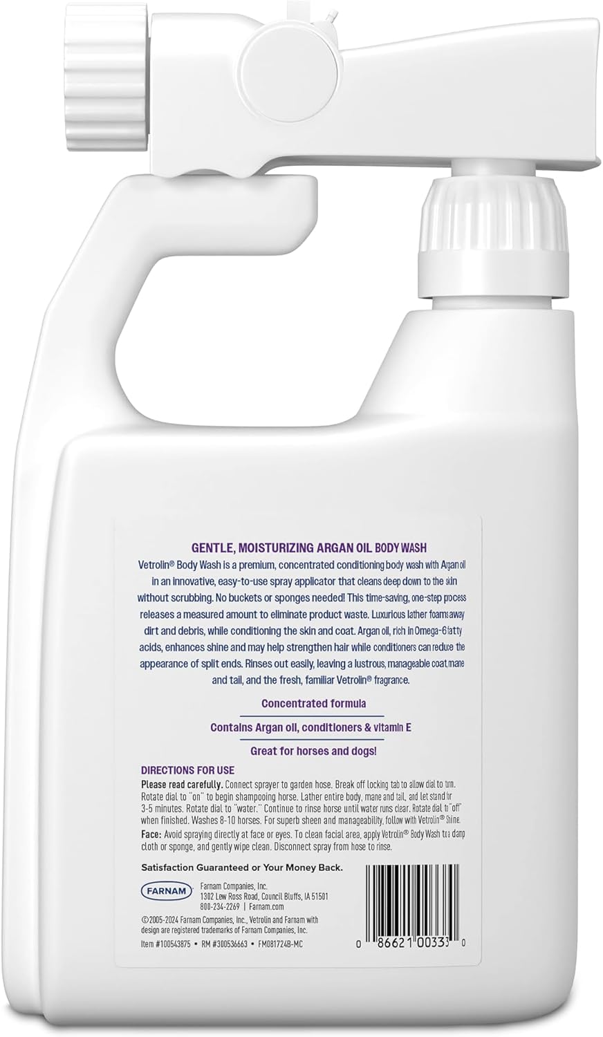 Farnam Vetrolin Body Wash, Time-Saving with No Scrubbing, Gentle and Moisturizing with Argan Oil, Soothes Dry Skin, for Horses and Dogs, 32 fl oz. - Image 10