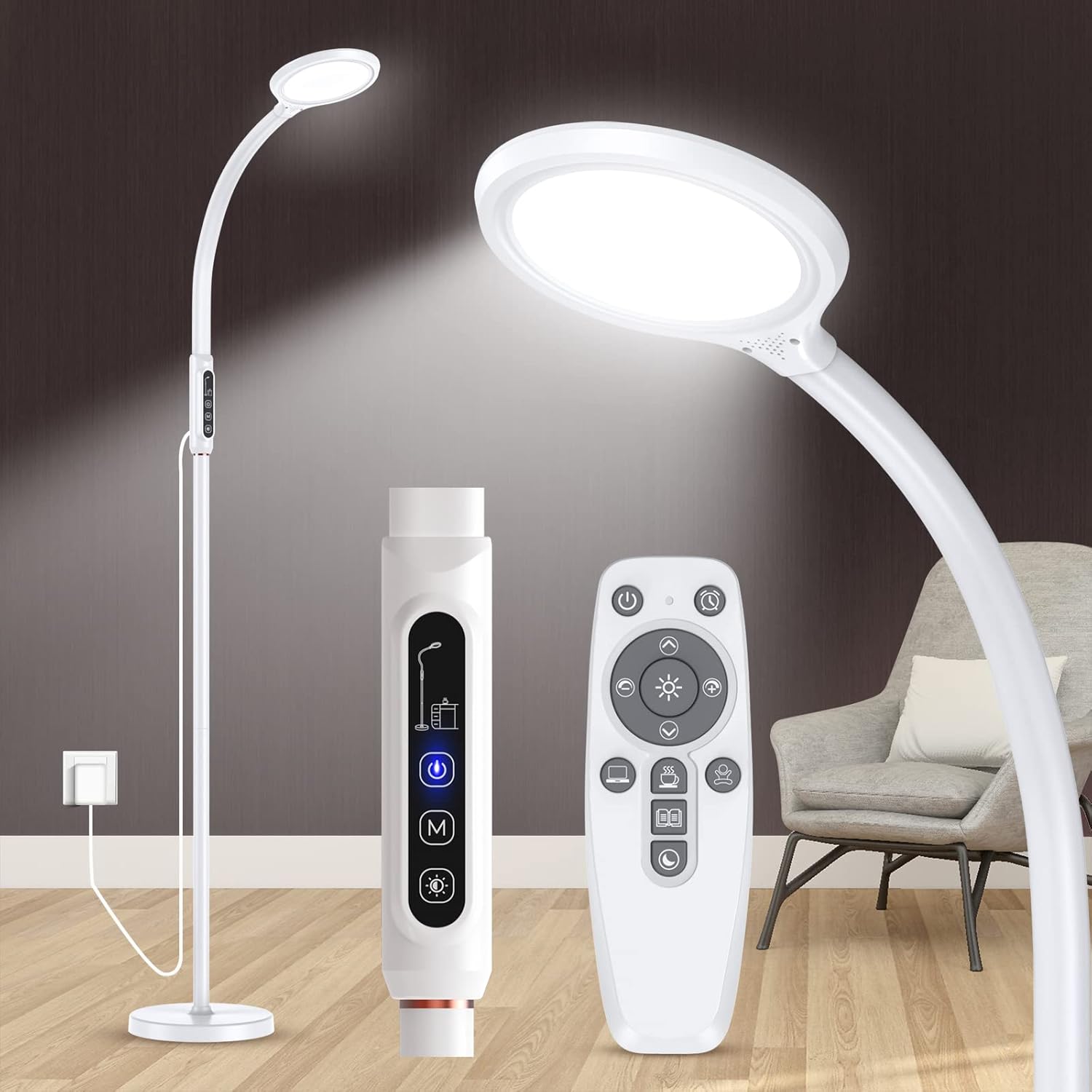FBBJFF light therapy lamp front view showcasing the full spectrum LED panel on the retractable stand.