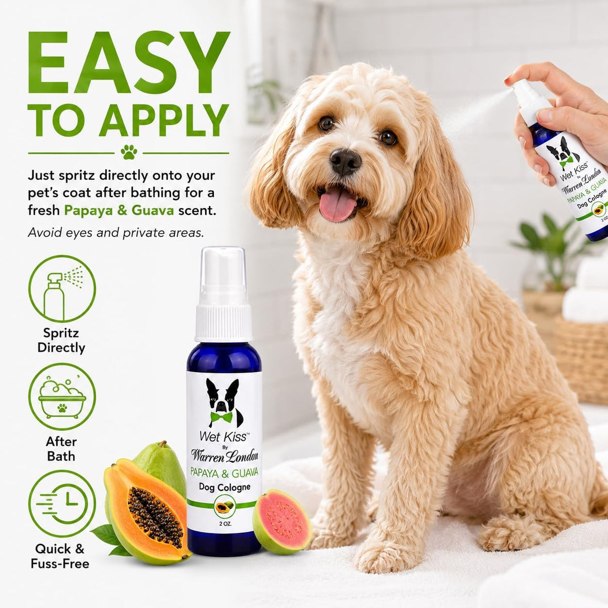 All natural ingredients dog cologne spray for fresh coat shine.