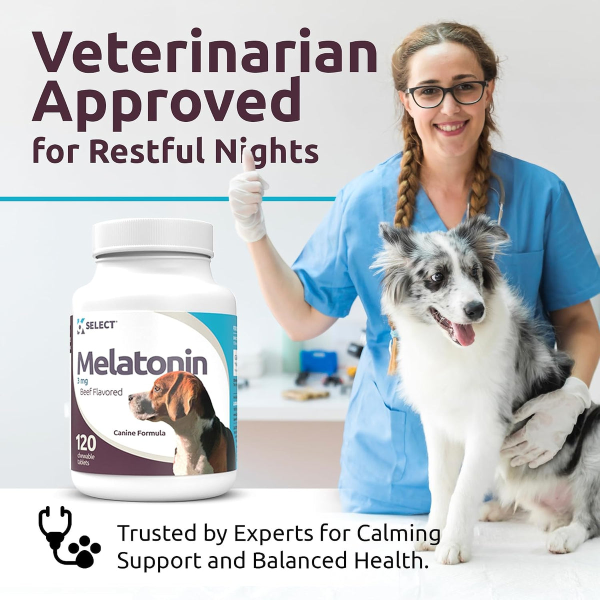 K9 Select melatonin chewable tablets for pet sleep cycles