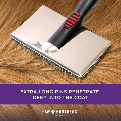 Professional dog deshedding brush for thick double coats and undercoat removal