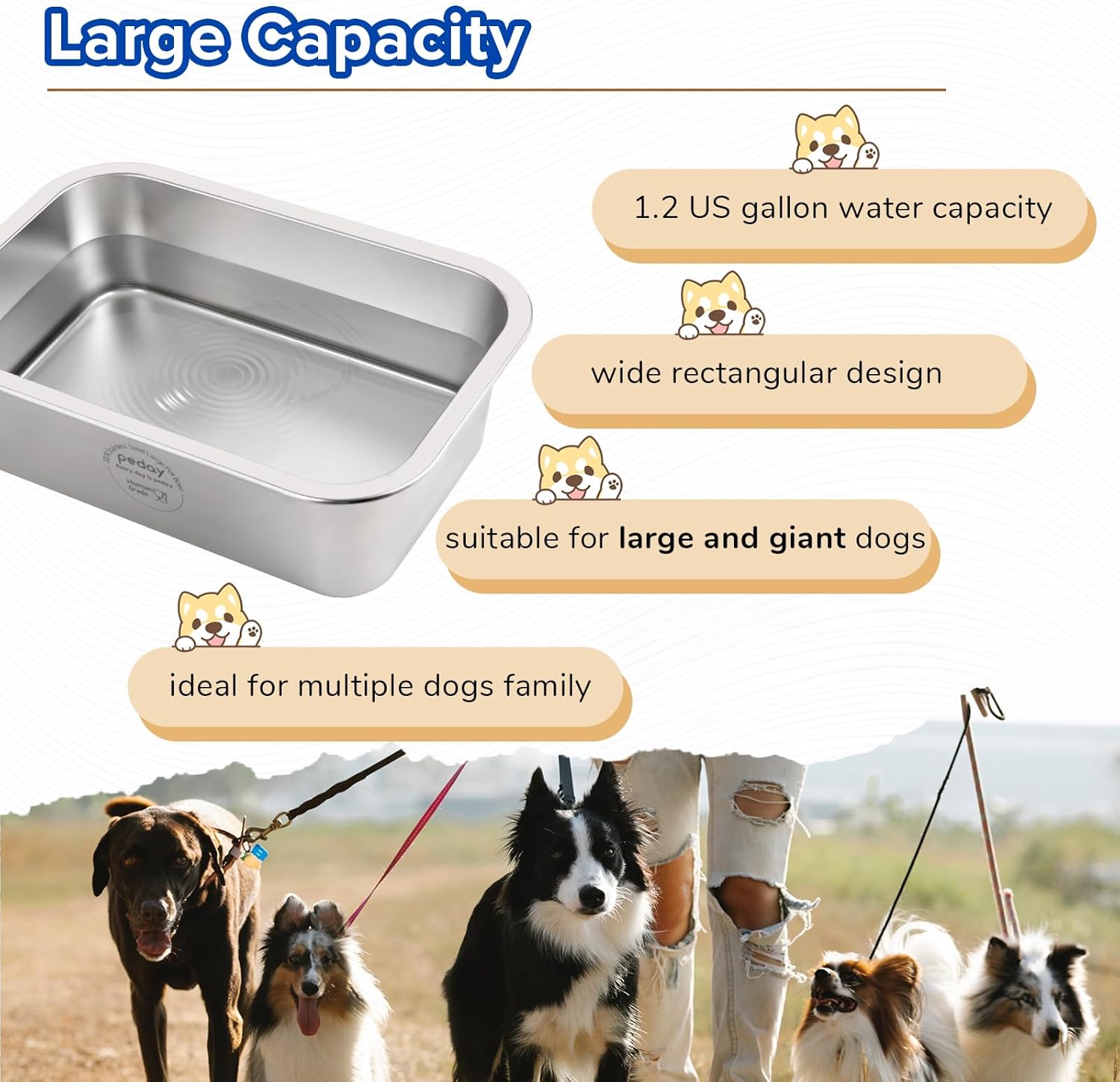 PEDAY gravity water feeder close up on human grade stainless steel material