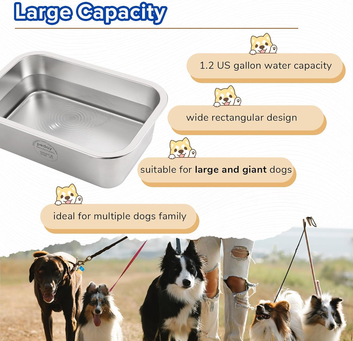PEDAY gravity water feeder close up on human grade stainless steel material