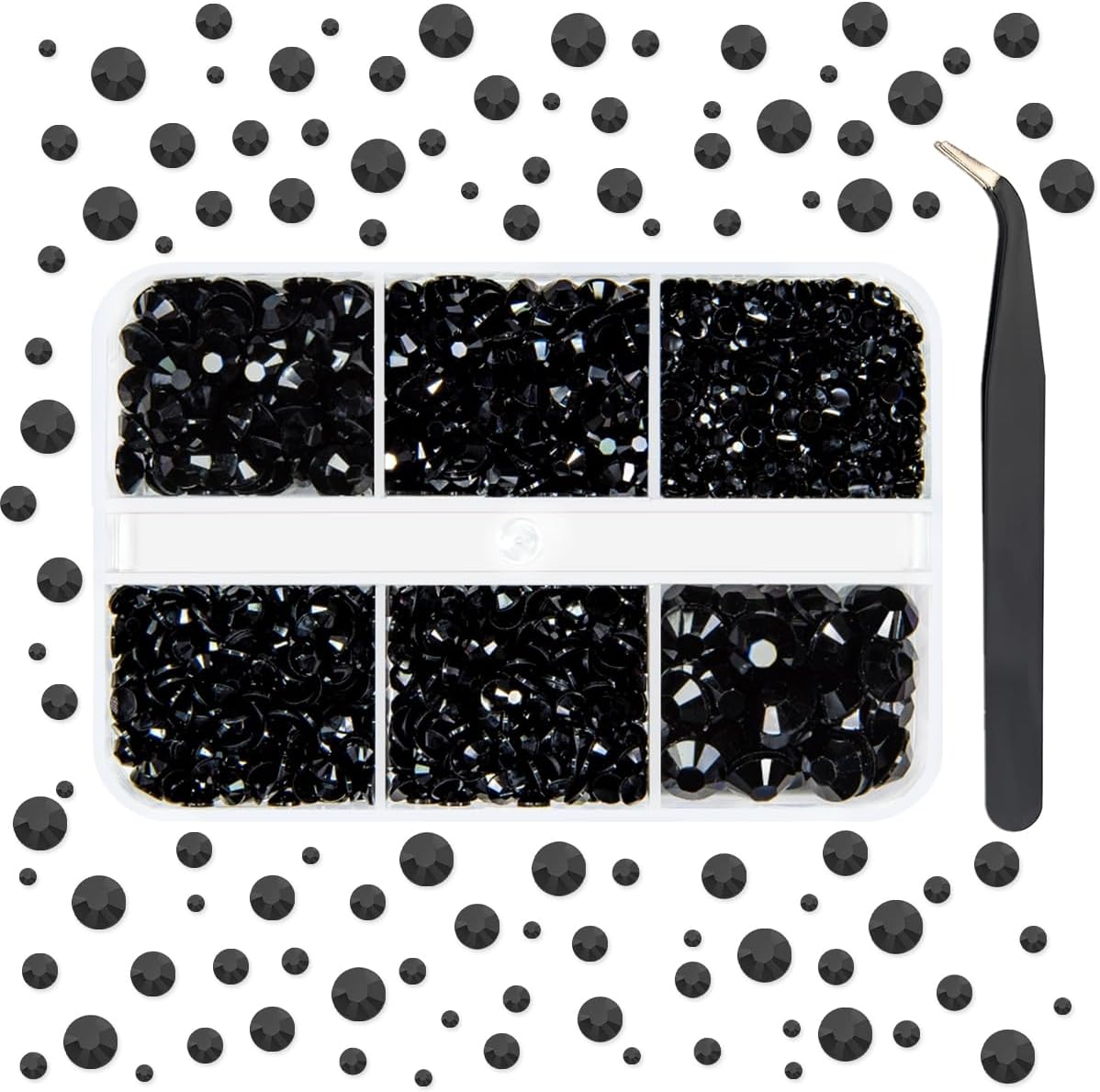 Qiipii solid black resin flatback rhinestones kit with storage box