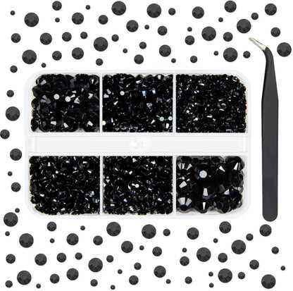 Qiipii solid black resin flatback rhinestones kit with storage box