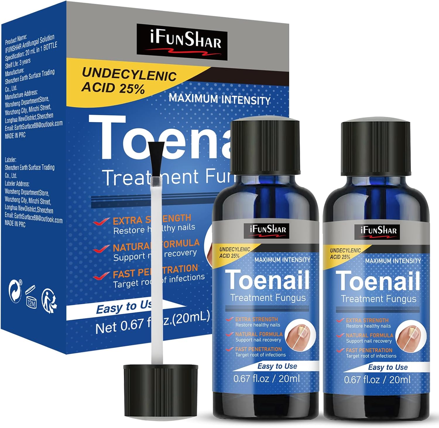 Drawzone Toenail Fungus Treatment Extra Strength 2 bottle pack front view