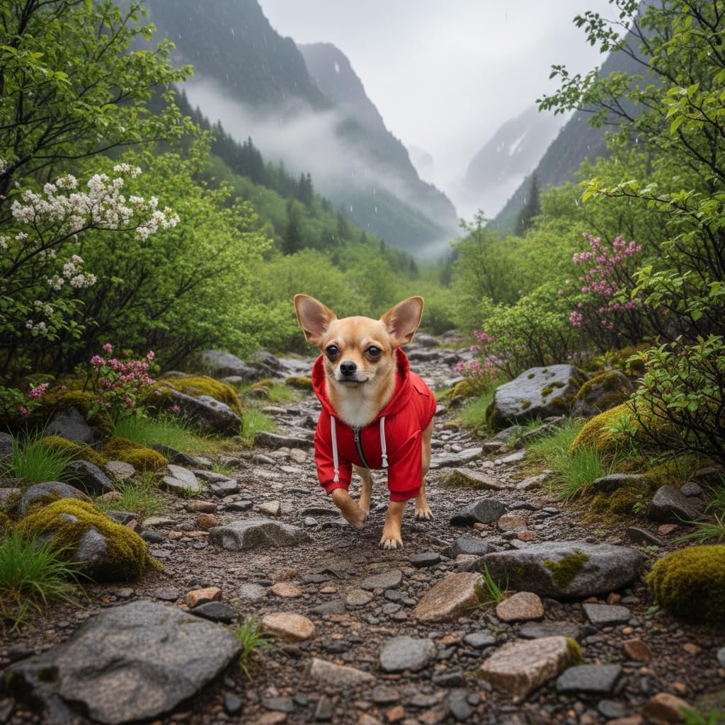 Morezi crimson canine rain poncho with detachable hood