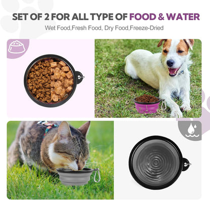 Hoscape foldable pet bowl set in grey and purple variants expanded