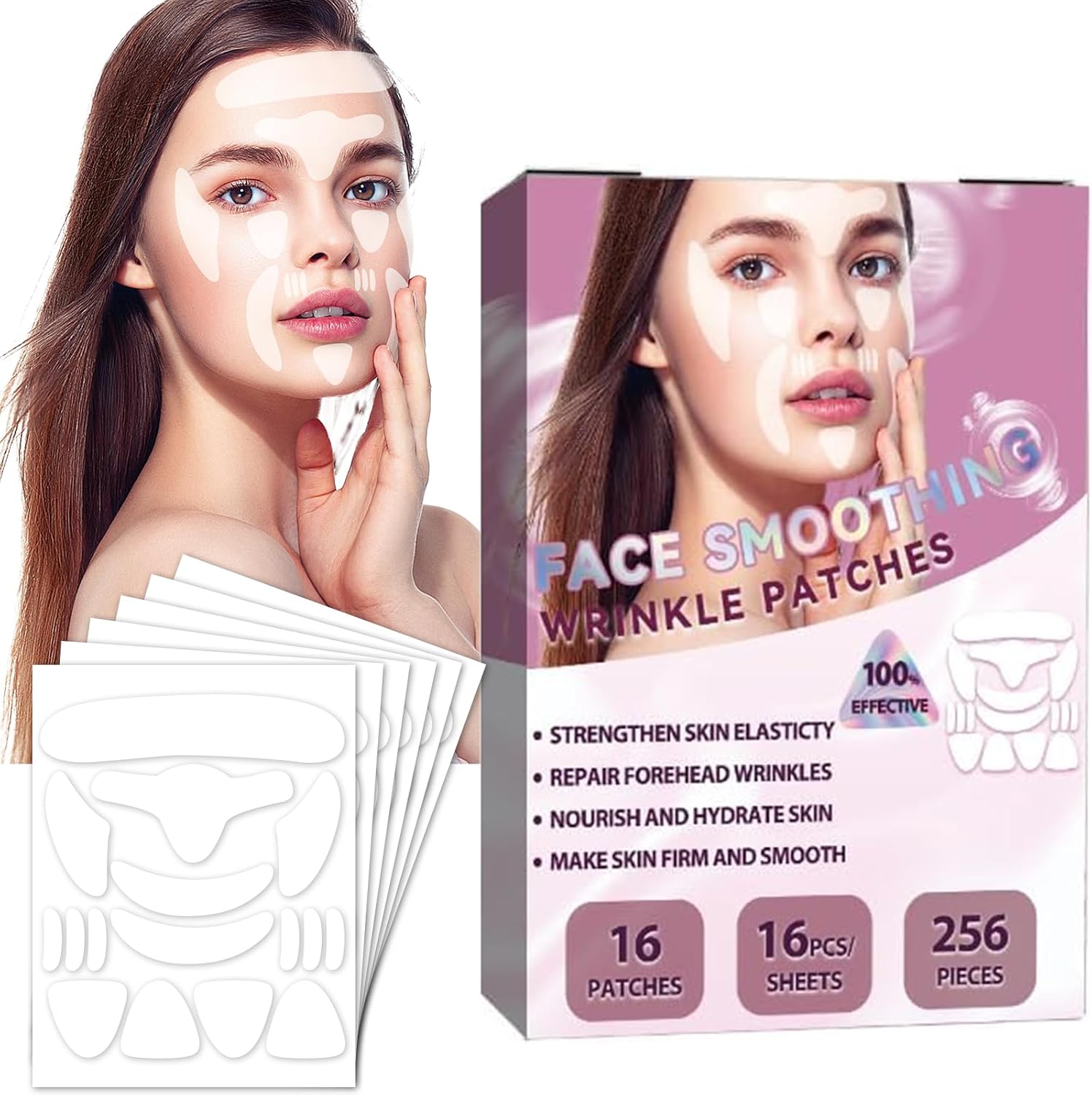 HULEIWA facial wrinkle patches front view packaging for overnight anti aging skincare