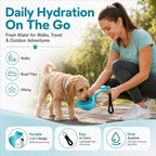 Side angle of the blue silicone collapsible dog container illustrating its compact travel-friendly profile