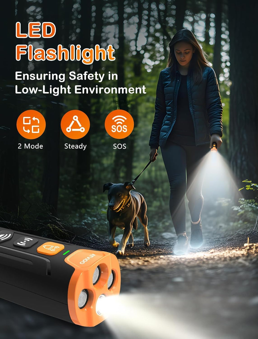 Close up of Atvioo dog training device buttons and light