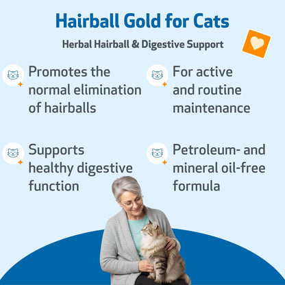 Pet Wellbeing Hairball Gold liquid supplement dropper for feline digestive care