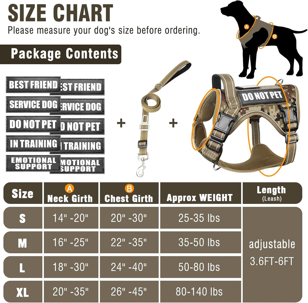 Camouflage tactical service dog harness with top control handle and quick release buckles
