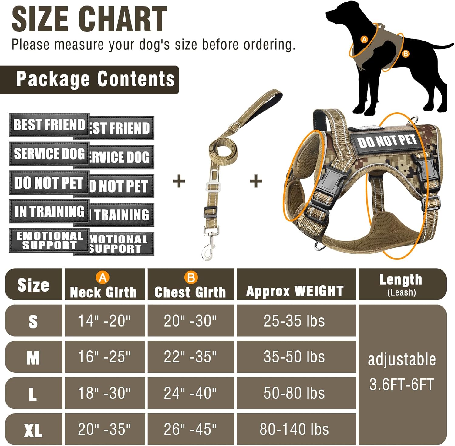 Camouflage tactical service dog harness with top control handle and quick release buckles