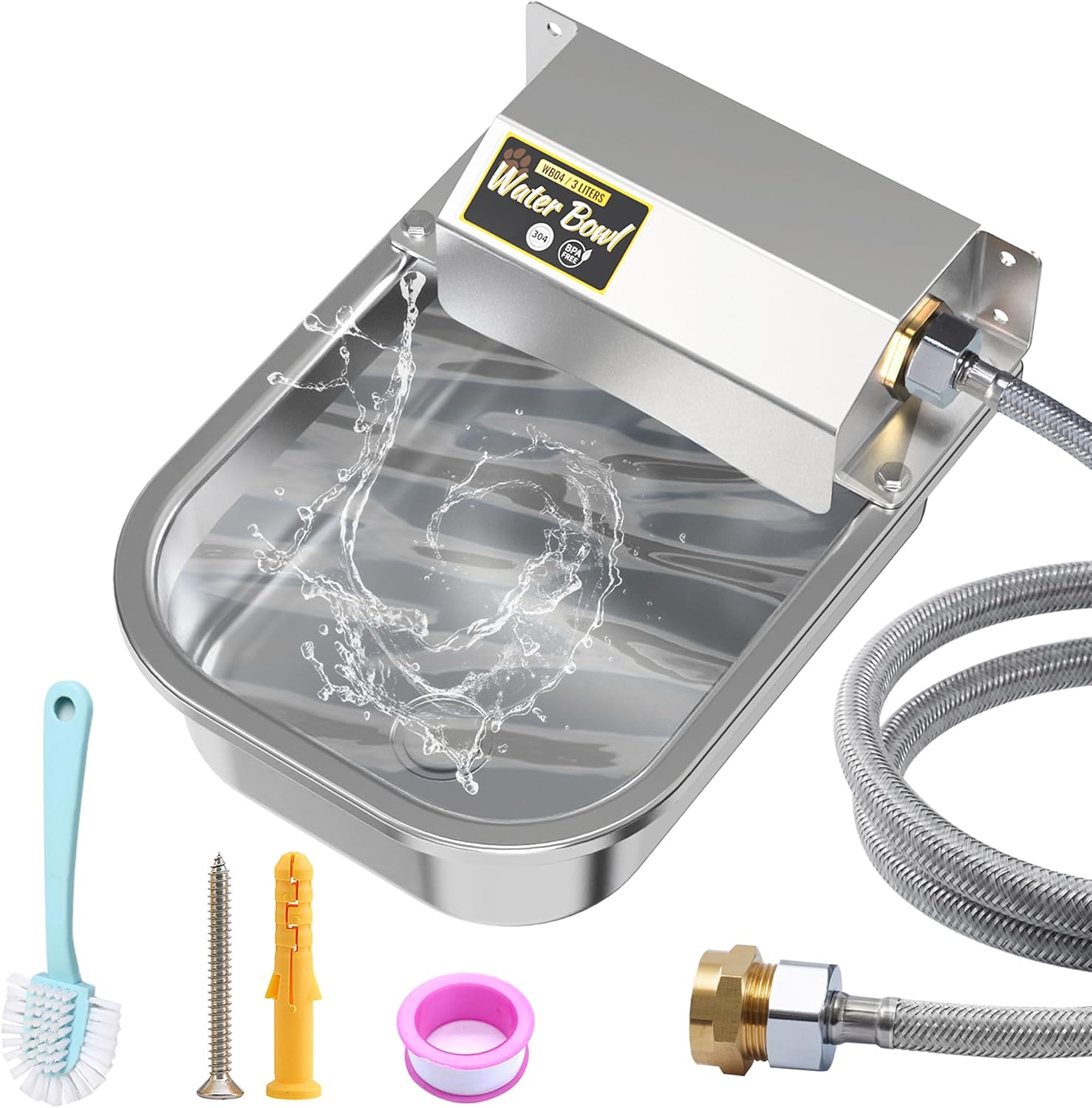 PETTEN automatic dog water bowl dispenser front view showcasing the premium stainless steel finish